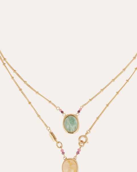 Ovo Serti Scapulaire Necklace Gold - Amazonite & Yellow Hematoide Ovo Serti Scapulaire Necklace Gold - Amazonite & Yellow Hematoide