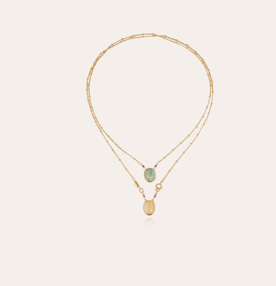 Ovo Serti Scapulaire Necklace Gold - Amazonite & Yellow Hematoide Ovo Serti Scapulaire Necklace Gold - Amazonite & Yellow Hematoide